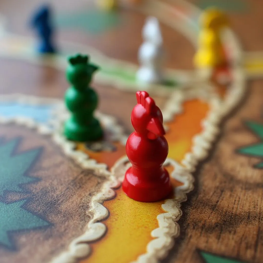 Close up of Chicken Road game board and pieces