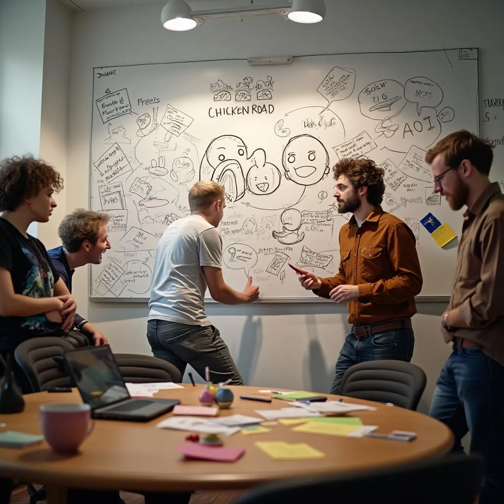 Team brainstorming Chicken Road ideas