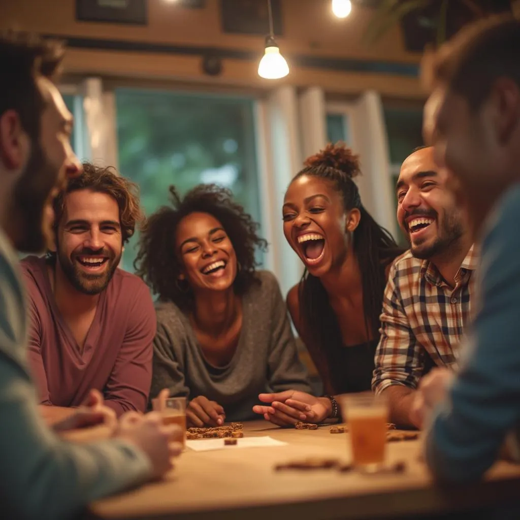 Friends laughing while playing Chicken Road